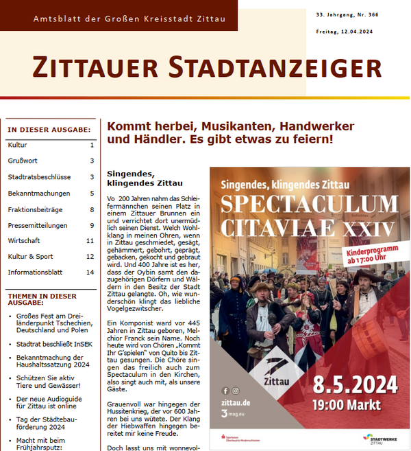 Zittauer Stadtanzeiger Nr. 366 vom 12.04.2024